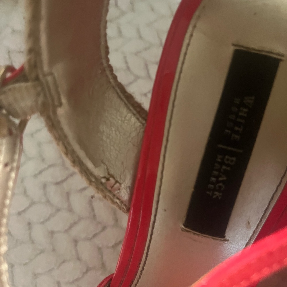 White House Black Market Vibrant Red Wedge Sandals - Picture 7 of 11